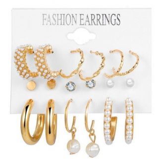 Fako Bijoux® - Oorbellen Op Kaart - A Touch Of Gold - Stekers & Hangers - Goud - Set 9 Paar