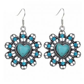 Fako Bijoux® - Oorbellen - Tibetaanse Stijl - Turquoise - Bloem Hart