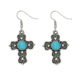 Fako Bijoux® - Oorbellen - Tibetaanse Stijl - Turquoise - Kruisje