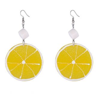 Fako Bijoux® - Oorbellen - Plastic Fruit - Sinaasappel Schijfje Met Klontje