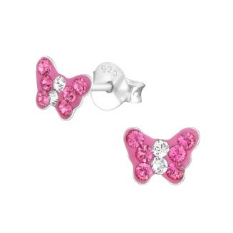 Fako Bijoux® - Kinderoorbellen - 925 Zilver - Vlinder - Swarovski® Kristal - 10x7mm - Roze