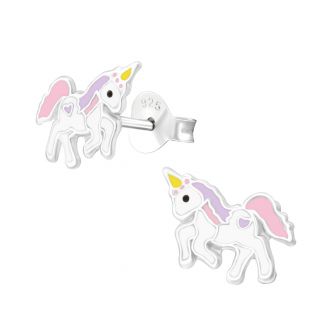 Fako Bijoux® - Kinderoorbellen - 925 Zilver - Eenhoorn - Unicorn - 10x7mm - Pastel