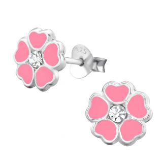 Fako Bijoux® - Kinderoorbellen - 925 Zilver - Bloem - Kristal - 8x8mm - Roze