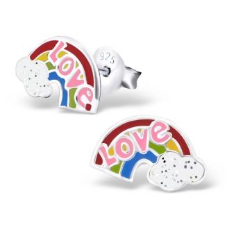 Fako Bijoux® - Kinderoorbellen - 925 Zilver - Regenboog Love - 10x6mm - Multicolor