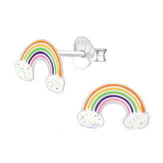 Fako Bijoux® - Kinderoorbellen - 925 Zilver - Regenboog - 7x10mm - Glitter