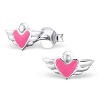 Fako Bijoux® - Kinderoorbellen - 925 Zilver - Hart Grill - 10x6mm - Roze