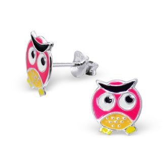 Fako Bijoux® - Kinderoorbellen - 925 Zilver - Uiltjes - 9x10mm - Roze