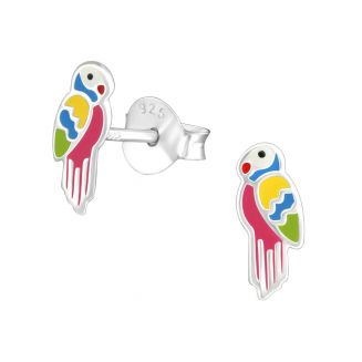 Fako Bijoux® - Kinderoorbellen - 925 Zilver - Papegaai - 4x8mm - Multicolor