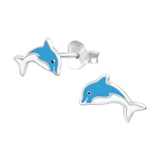 Fako Bijoux® - Kinderoorbellen - 925 Zilver - Dolfijn - 10x6mm - Blauw 