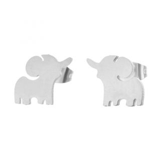 Fako Bijoux® - Oorbellen - Steker - RVS - Stainless Steel - Olifantje - Zilverkleurig