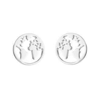 Fako Bijoux® - Oorbellen - Steker - RVS - Stainless Steel - Wereldkaart - Zilverkleurig
