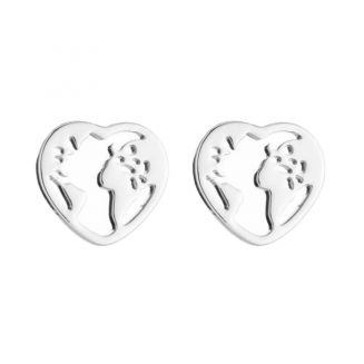 Fako Bijoux® - Oorbellen - Steker - RVS - Stainless Steel - Wereldkaart Hart - Zilverkleurig