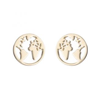 Fako Bijoux® - Oorbellen - Steker - RVS - Stainless Steel - Wereldkaart - Goudkleurig