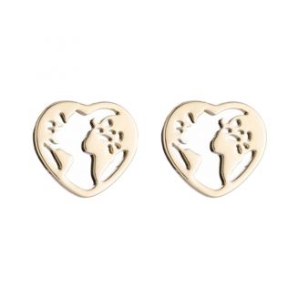Fako Bijoux® - Oorbellen - Steker - RVS - Stainless Steel - Wereldkaart Hart - Goudkleurig