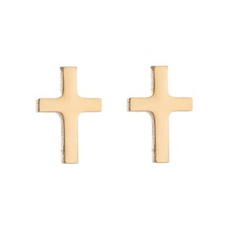 Fako Bijoux® - Oorbellen - Steker - RVS - Stainless Steel - Kruisje - 6x10mm - Goudkleurig