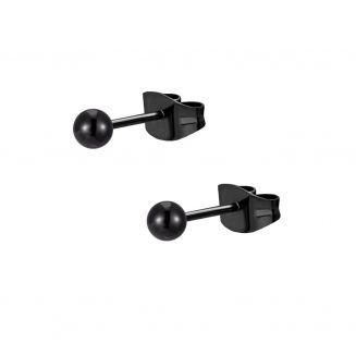 Fako Bijoux® - Oorbellen - Steker - RVS - Stainless Steel - Knopje - 4mm - Zwart