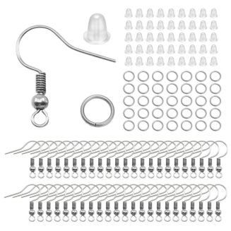 Fako Bijoux - Oorbel Haakjes, Ringetjes & Stoppertjes - Oorbellen Maken - Sieraden Maken - Staalkleurig - 100 Stuks