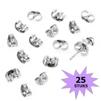 Fako Bijoux® - Oorbel Stoppers / Achterkantjes - 5mm - Stainless Steel - 25 Stuks