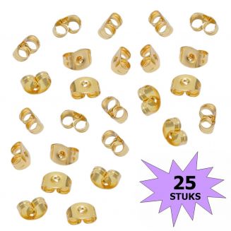 Fako Bijoux® - Oorbel Stoppers / Achterkantjes - 5mm - Stainless Steel - Goudkleurig - 25 Stuks