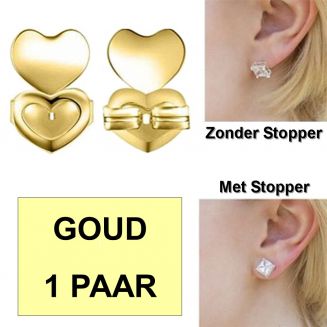 Fako Bijoux® - Magic Oorbel Lifter - Anti-Kantel Stopper - Dubbel Hart - 2 Stuks - Goudkleurig