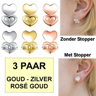 Fako Bijoux® - Magic Oorbel Lifter Set - Anti-Kantel Stopper - Dubbel Hart - 6 Stuks