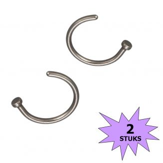 Fako Bijoux® - Neuspiercing - Open Ring - 8mm - Zilverkleurig - 2 Stuks