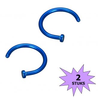 Fako Bijoux® - Neuspiercing - Open Ring - 8mm - Blauw - 2 Stuks