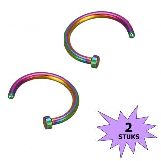 Fako Bijoux® - Neuspiercing - Open Ring - 8mm - Multicolour - 2 Stuks
