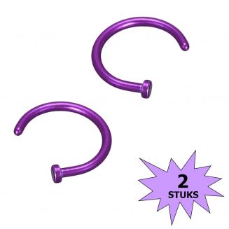 Fako Bijoux® - Neuspiercing - Open Ring - 8mm - Paars - 2 Stuks