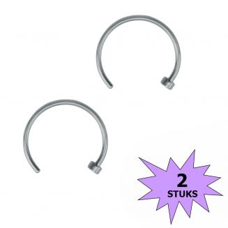Fako Bijoux® - Neuspiercing - Open Ring - 10mm - Zilverkleurig - 2 Stuks