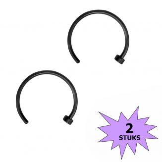 Fako Bijoux® - Neuspiercing - Open Ring - 10mm - Zwart - 2 Stuks