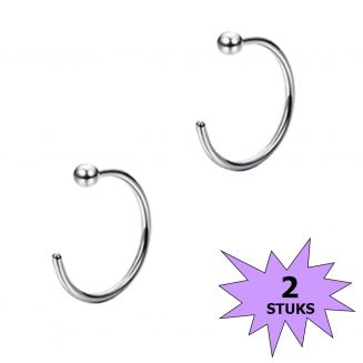 Fako Bijoux® - Neuspiercing - Open Ring Bal - 8mm - Zilverkleurig - 2 Stuks