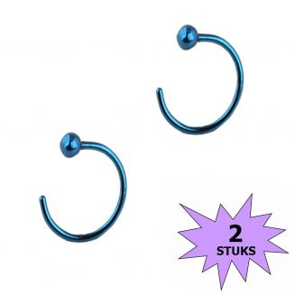 Fako Bijoux® - Neuspiercing - Open Ring Bal - 8mm - Blauw - 2 Stuks
