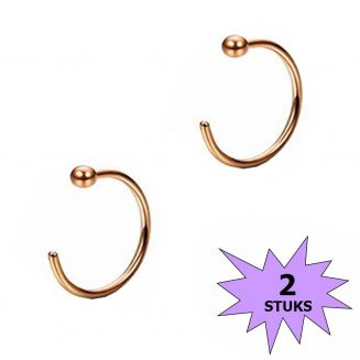 Fako Bijoux® - Neuspiercing - Open Ring Bal - 8mm - Rosé Goudkleurig - 2 Stuks