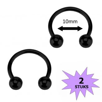 Fako Bijoux® - Circular Barbell Piercing - Hoefijzer - 10mm - Zwart - 2 Stuks