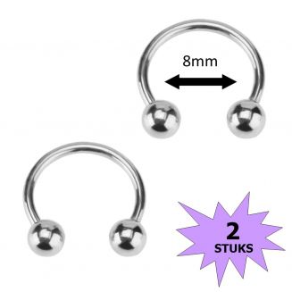 Fako Bijoux® - Circular Barbell Piercing - Hoefijzer 8mm - Zilverkleurig - 2 Stuks