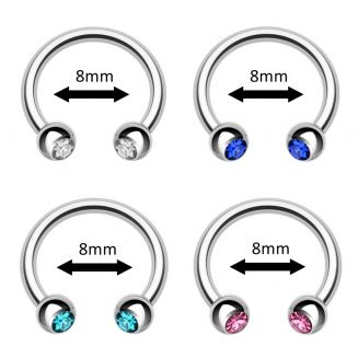 Fako Bijoux® - Circular Barbell Piercing - Hoefijzer Kristal Duo - 8mm - Set - 4 Stuks