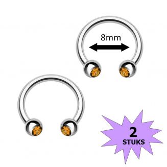 Fako Bijoux® - Circular Barbell Piercing - Hoefijzer Kristal Duo - 8mm - Geel - 2 Stuks