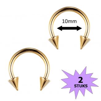 Fako Bijoux® - Circular Barbell Piercing - Hoefijzer Spike - 10mm - Goudkleurig - 2 Stuks