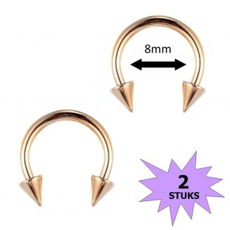 Fako Bijoux® - Circular Barbell Piercing - Hoefijzer Spike - 8mm - Goudkleurig - 2 Stuks