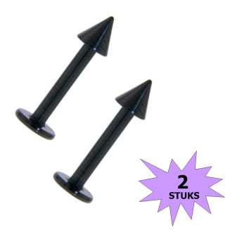 Fako Bijoux® - Labret Piercing - Spike - 3mm - Zwart - 2 Stuks