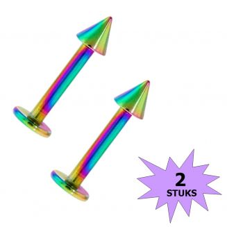 Fako Bijoux® - Labret Piercing - Spike - 3mm - Multicolour - 2 Stuks