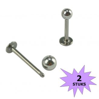 Fako Bijoux® - Labret Piercing - 3mm - Zilverkleurig - 2 Stuks
