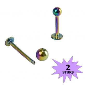 Fako Bijoux® - Labret Piercing - 3mm - Multicolour - 2 Stuks
