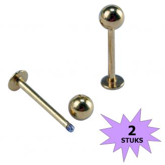 Fako Bijoux® - Labret Piercing - 4mm - Goudkleurig - 2 Stuks