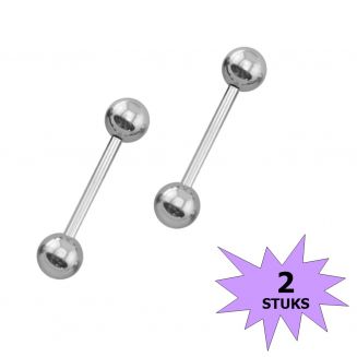 Fako Bijoux® - Barbell Piercing - 12mm - Zilverkleurig - 2 Stuks