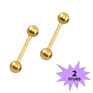 Fako Bijoux® - Barbell Piercing - 12mm - Goudkleurig - 2 Stuks