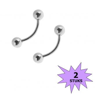 Fako Bijoux® - Wenkbrauw Piercing - 3mm - Zilverkleurig - 2 Stuks