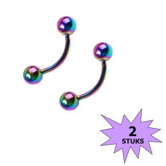 Fako Bijoux® - Wenkbrauw Piercing - 3mm - Multicolor - 2 Stuks 