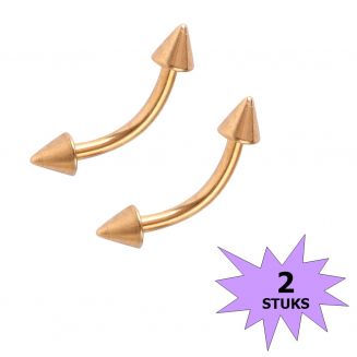 Fako Bijoux® - Wenkbrauw Piercing - Spike - 3mm - Goudkleurig - 2 Stuks